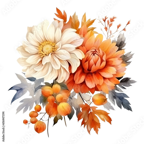 Fall Autumn Flowers Watercolor Clip Art, Fall Autumn Watercolor Illustration, Flowers Sublimation Design, Flower Clip Art
