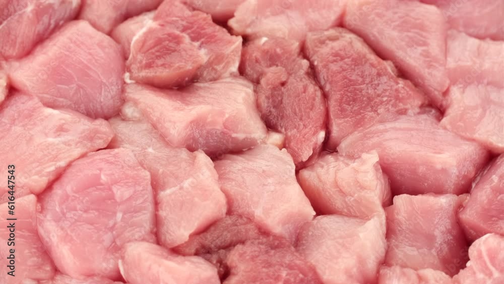 Zoom frame chopped raw pork meat top view, rotation Zoom frame chopped raw pork meat top view, rotation