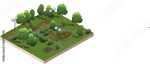A city park and part of a set of design elements with an isometric view . Vector illustration. © lavrentyeva