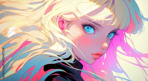 beautiful blonde girl in the style of futuristic hip-hop steelpunk, anime illustration. generative AI photo