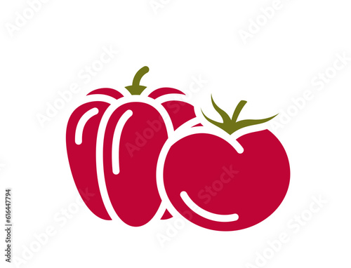 tomato and bell pepper icon. harvest, organic vegetable and agriculture symbol. isolated vector image
