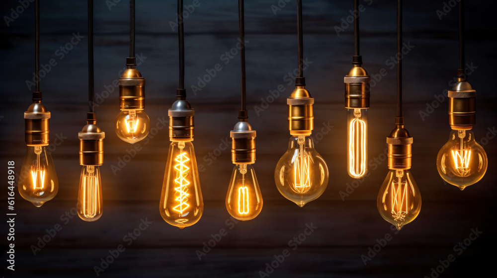 decorative antique Edison style light bulbs in a row