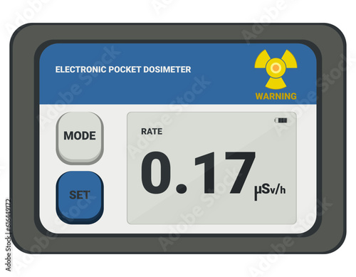 Medical equipment, electronic pocket dosimeter digital X-ray and gamma-ray Personal for radiologists, mainly used to estimate the radiation dose accumulated in a person wearing the device. Flat design