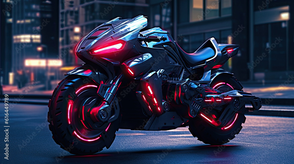 Futuristic Polic Motorcyle at Night