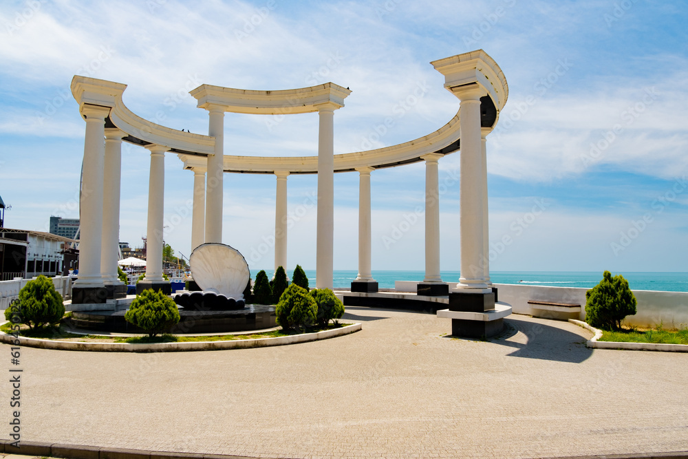 Colonnade with pearls on the seashore in Gagra
