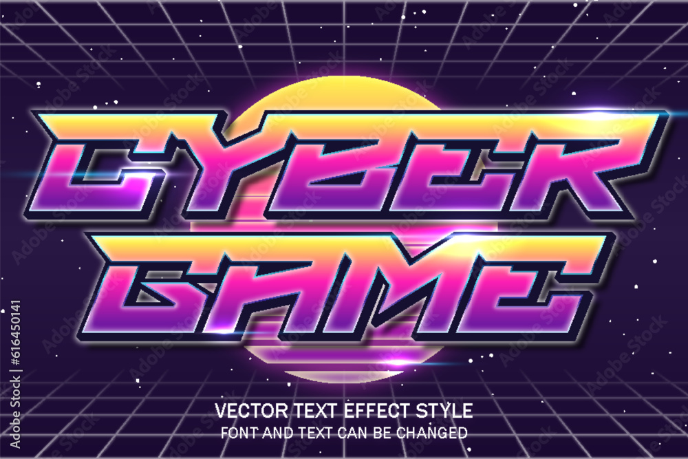 cyber game retrowave synthwave typography editable text effect font ...
