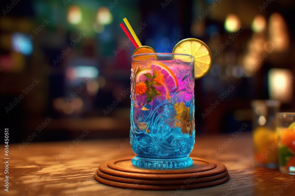 Colorful beverage elegantly displayed on the bar. Colorful beverage elegantly displayed on the bar.