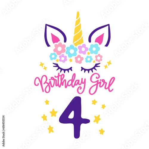 Fourth Unicorn Birthday Svg, 4th Birthday Shirt Svg, Unicorn Face Svg, Unicorn svg, Birthday Girl svg, Gift for Birthday, Cut files Cricut
