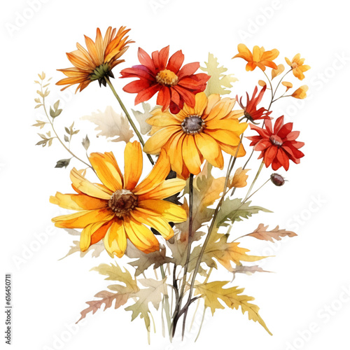 Fall Autumn Flowers Watercolor Clip Art, Fall Autumn Watercolor Illustration, Flowers Sublimation Design, Wildflower Clip Art