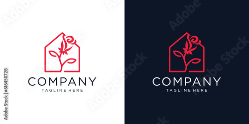 Rose house vector logo design template