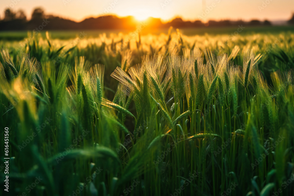 a wheat field near sunset