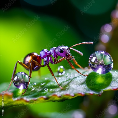 beautiful purple ant on leaf. AI generated © Varaporn