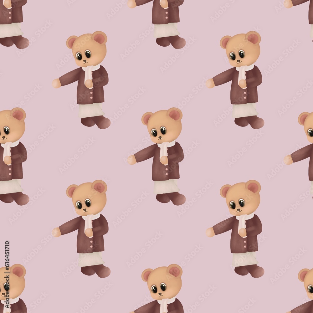 Seamless pattern with teddy bear illustration isolated on pink background. Seamless pattern with teddy bear illustration isolated on pink background.