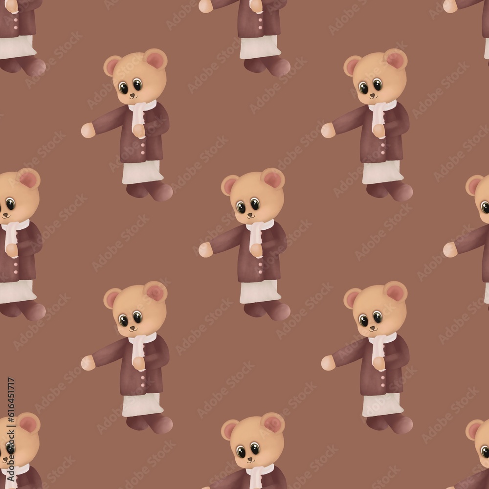 Seamless pattern with teddy bear illustration isolated on brown background. Seamless pattern with teddy bear illustration isolated on brown background.