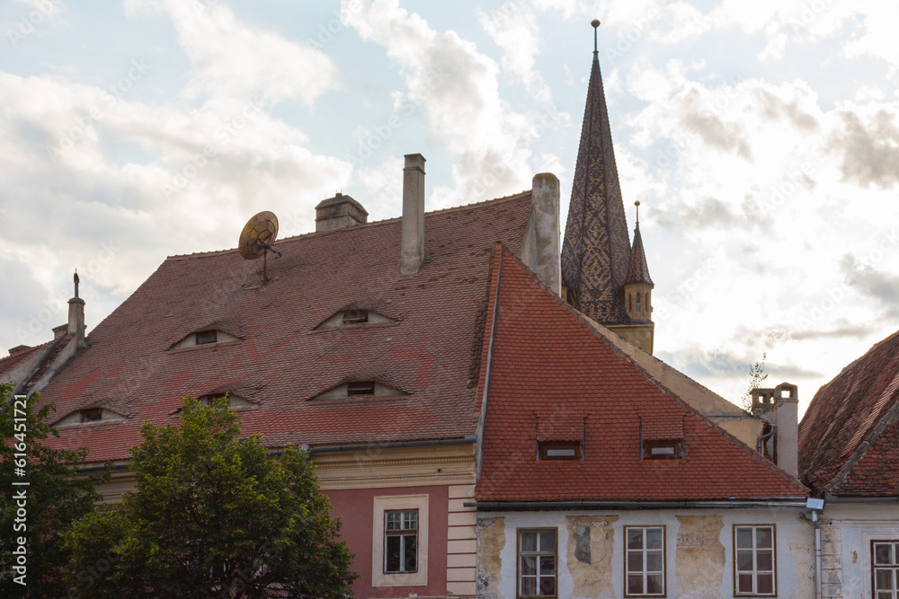 A view of an incredible historic building in the city of Sibiu. Transylvania. Romania