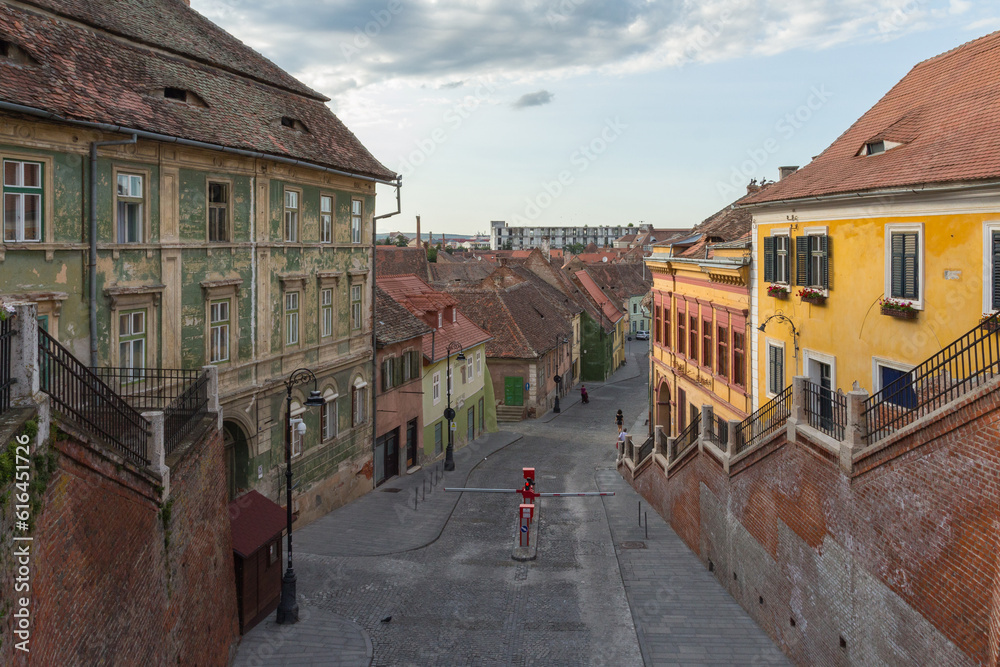 A beautiful historic street in the city of Sibiu. Transylvania. Romania