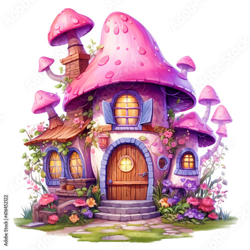 Fairy House Watercolor Clip Art, Fairyland Watercolor Illustration, Fairy House Sublimation Design