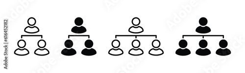 Organization chart icon. Information structure of company management subordinates. Infographic of businessman manager employee symbol in line and flat style for apps and websites. Vector illustration