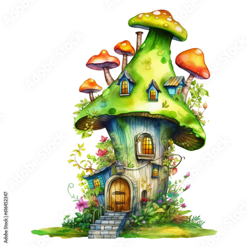 Fairy House Watercolor Clip Art, Fairyland Watercolor Illustration, Fairy House Sublimation Design