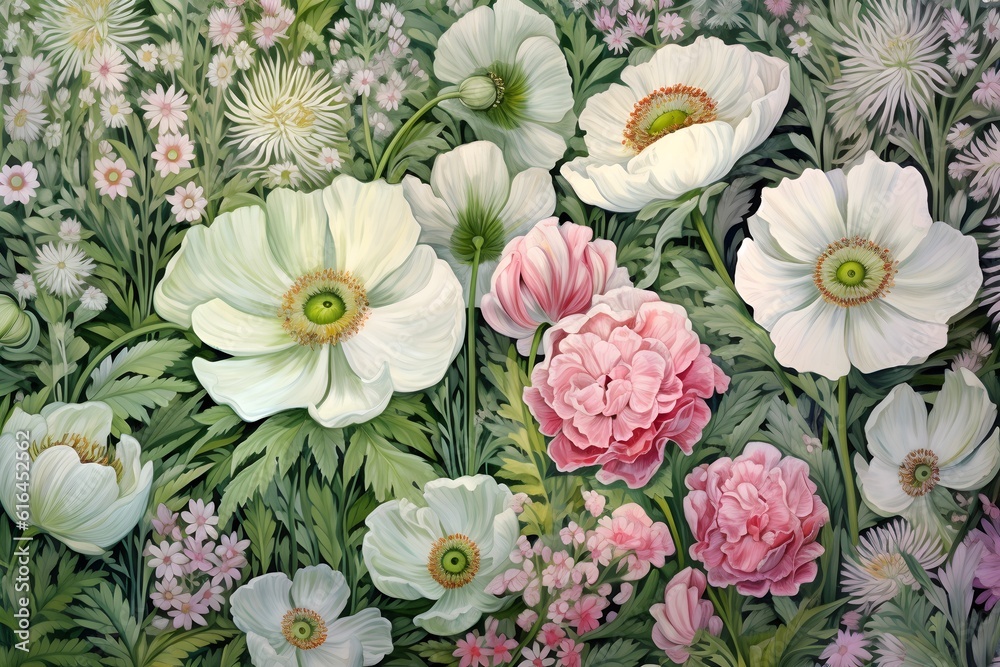 Floral background with daisies and poppies in pastel colors.generated ai.