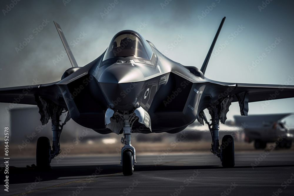 Fototapeta premium Modern fighter on the runway. Combat aircraft. Air Force.