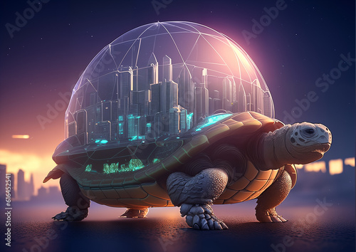 Futuristic city in a glowin...