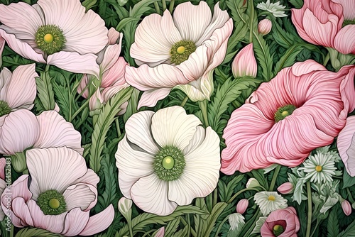 Wallpaper Mural Vintage floral seamless pattern with white and pink flowers and leaves.Generated ai Torontodigital.ca