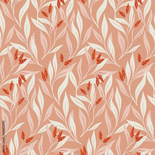 Seamless floral pattern, vintage ornament with hand drawn wild plants. Delicate botanical design for print on fabric, paper: small flowers, leaves, branches on a light background. Vector illustration.