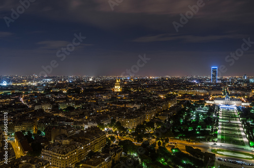 Aerial night view of Paris  France