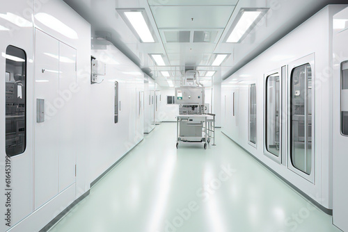 Internal and equipment of modern pharmaceutical factory R&D center. AI technology generated image
