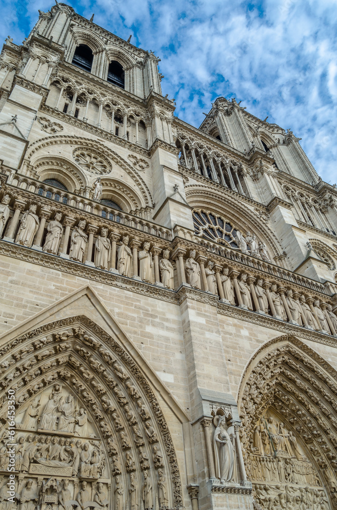 Facade of Notre-Dame de Paris Cathedral