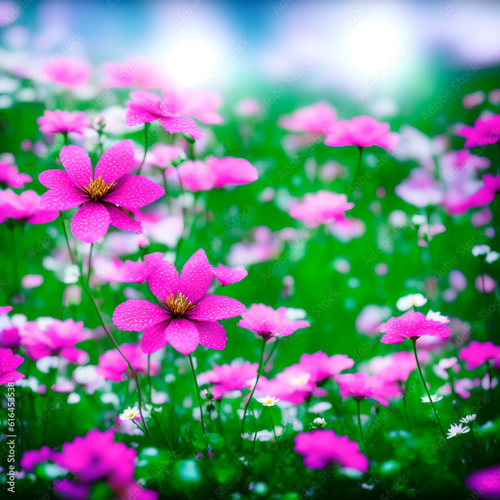 Pink Flowers in the Garden with Blurred Background. Generative AI Pink Flowers in the Garden with Blurred Background. Generative AI