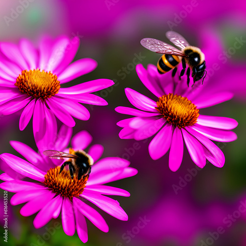 Bee on Pink Flower. Generative AI