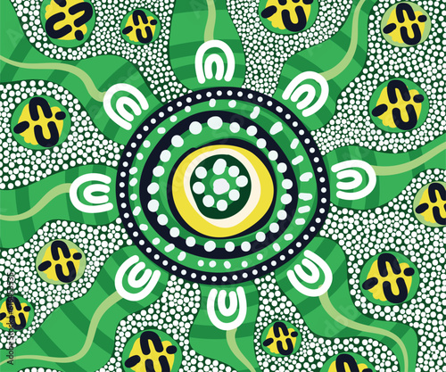 Green aboriginal-inspired dot design vector painting