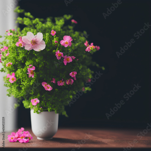 Flowers in a Pot in a Table with Blurred Background. Generative AI