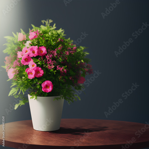 Wallpaper Mural Flowers in a Pot in a Table with Blurred Background. Generative AI Torontodigital.ca