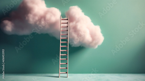 a small ladder made from clouds and placed on a pink wall