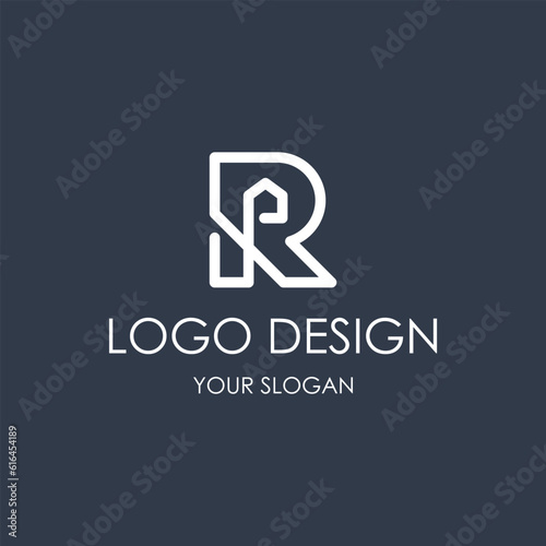 Letter R Line Art Building Logo. R Letter House Design Vector