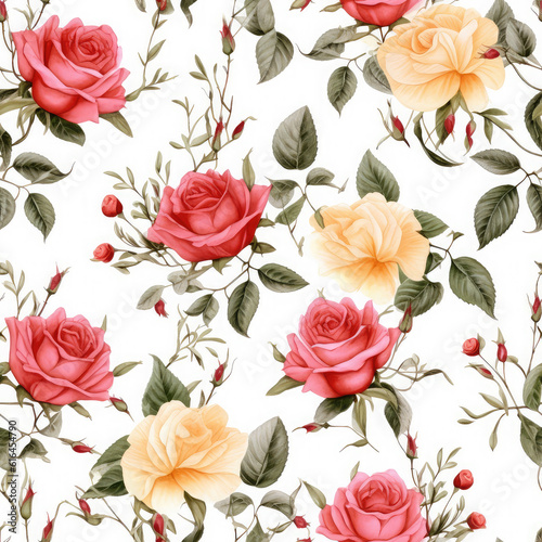 Vibrant Rose Watercolor Seamless Patterns, Floral Sublimation for Tumblers, Scrapbooks, and Wallpaper Generative AI 005