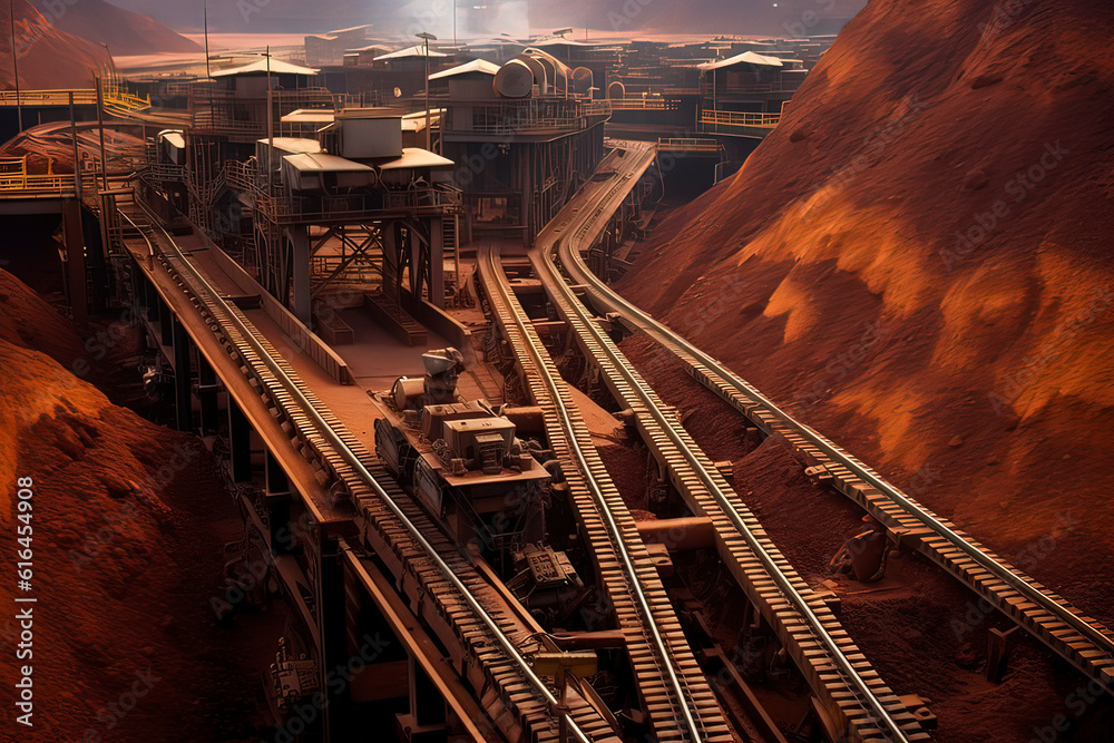 Naklejka premium Iron ore mines. AI technology generated image