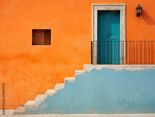 an orange wall with a door and steps created by generative ai © Xistudio