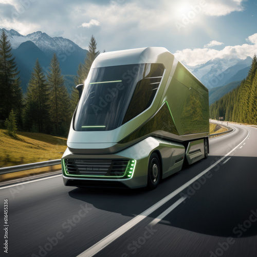 Futuristic truck with trailer scene. Technology Concept