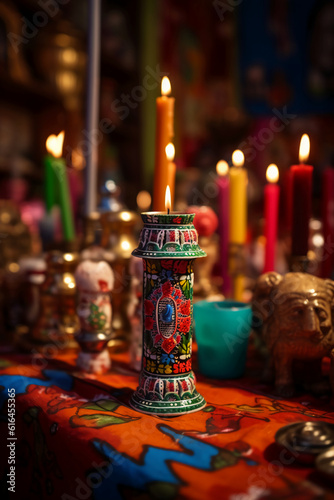 A candle in mexican catholic altar. AI generative