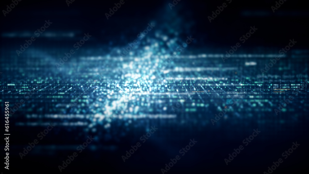 Fototapeta premium Advance data matrix, telemetry and encrypt numbers simulation user interface display in cyber space abstract de-focus environment background