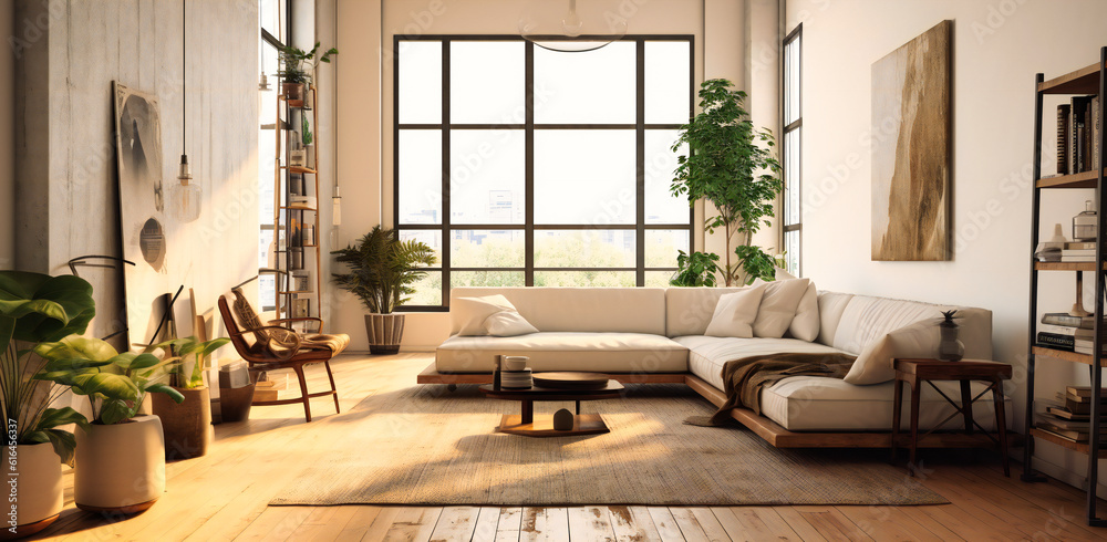 a white living room with wooden flooring