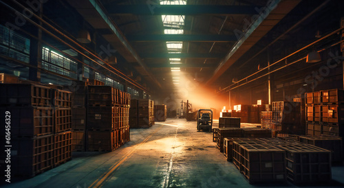 a large warehouse with many boxes in the middle of it