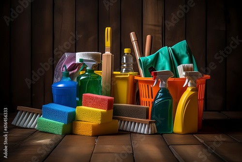 Home cleaning set. AI technology generated image