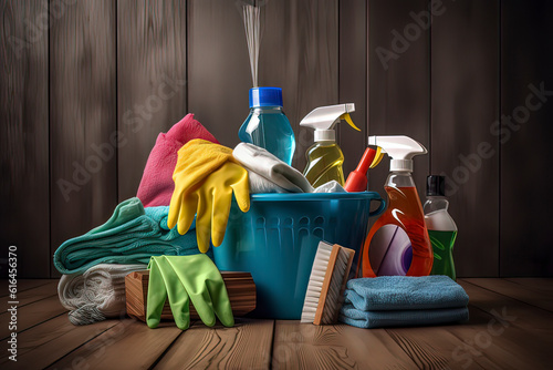 Home cleaning set. AI technology generated image