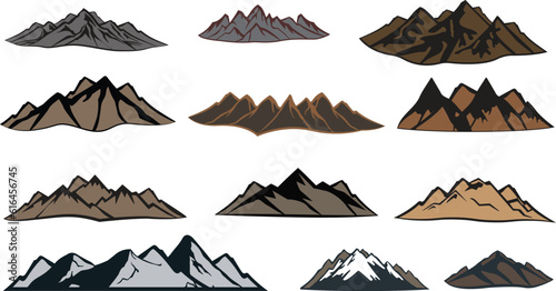 Set of mountains shapes isolated on white background.Vector illustration.