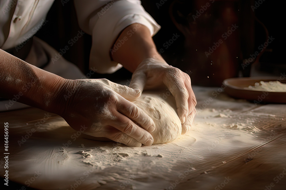 The chef is kneading the dough. AI technology generated image